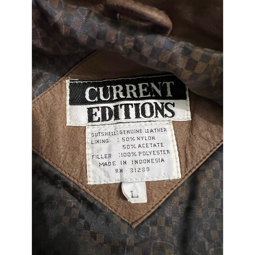 Vintage Current Editions Brown Leather Bomber Jacket Mens L Distressed Heavy - Picture 7 of 7
